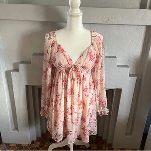 Floral Pink Long Sleeve Dress